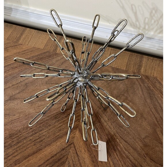 Industrial Art Deco Brass Chain Brutalist 9.5x9.25in Home Decor Sphere - Picture 2 of 9